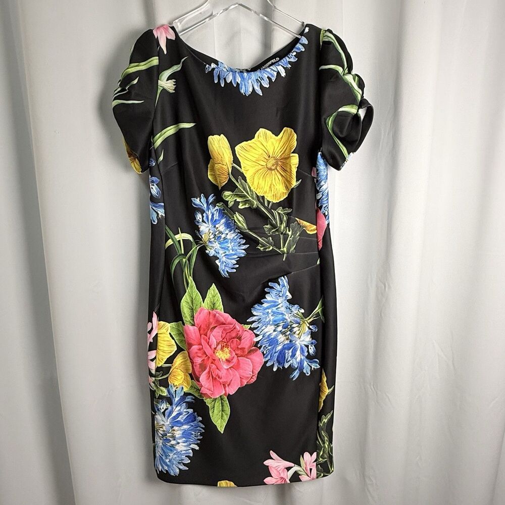 Karl Lagerfeld Short Sleeve Bright Bold Floral Sheath Dress Sz 12